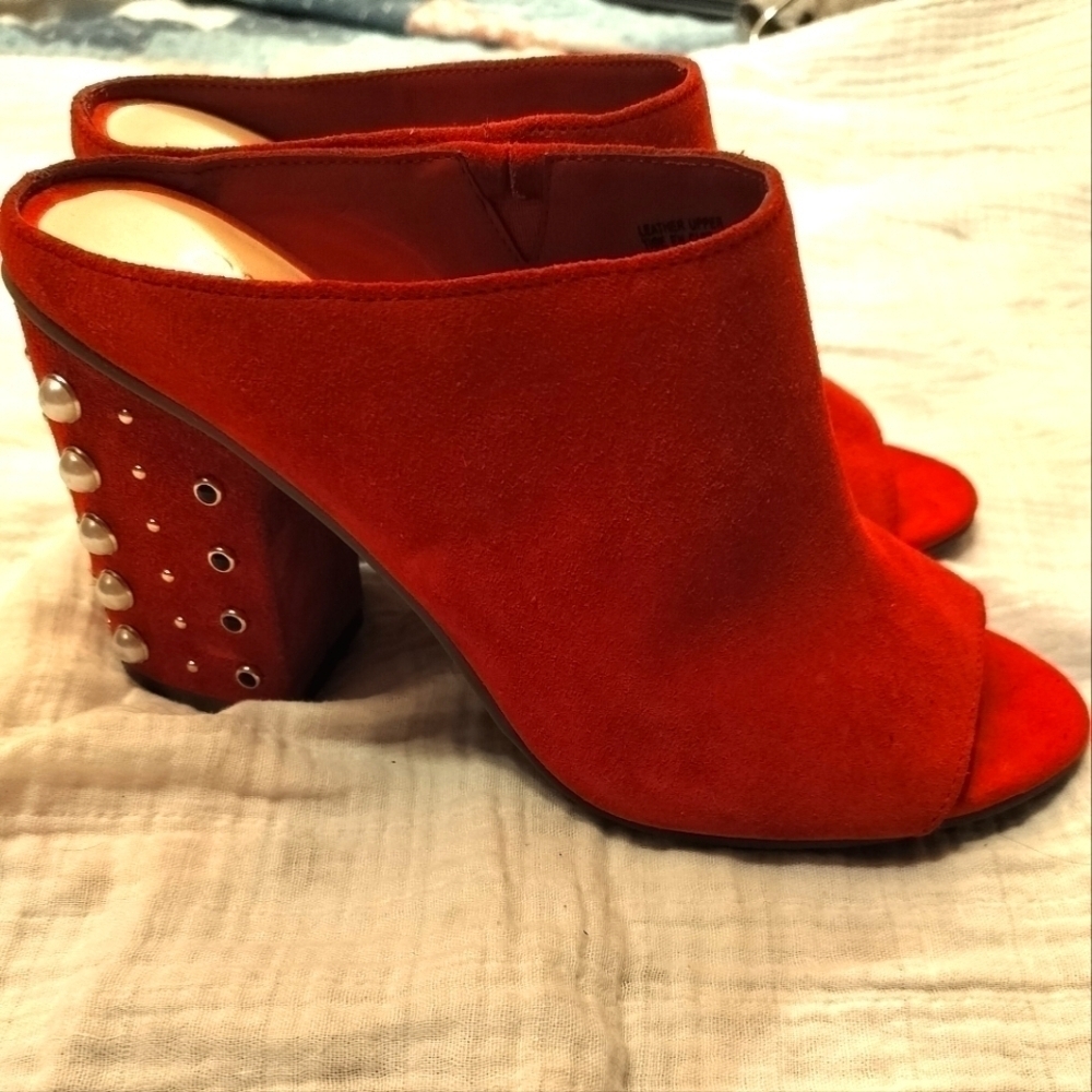 BP (Nordstrom) Gretta Red open toed heels w/ white and black beads size 8
